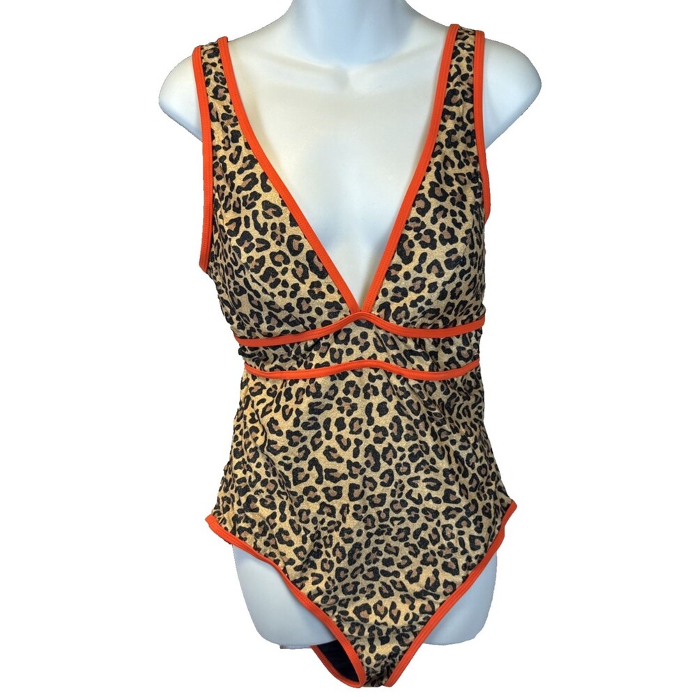 Cupshe XL Glitter Leopard Plunging One Piece Swimsuit Black Contrast CAA12E NWT